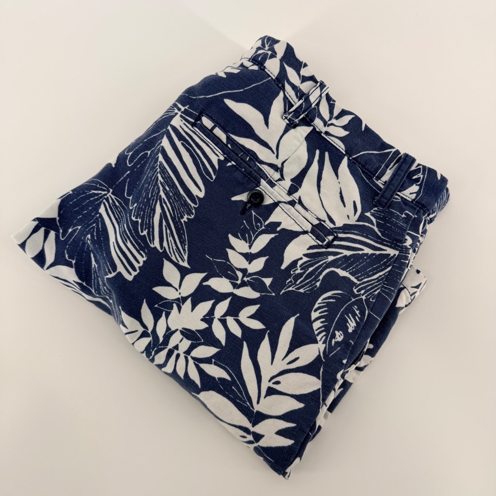 Island Shores Botanical Tropical‎ Leaf Linen Blend Shorts 36 Navy White Summer